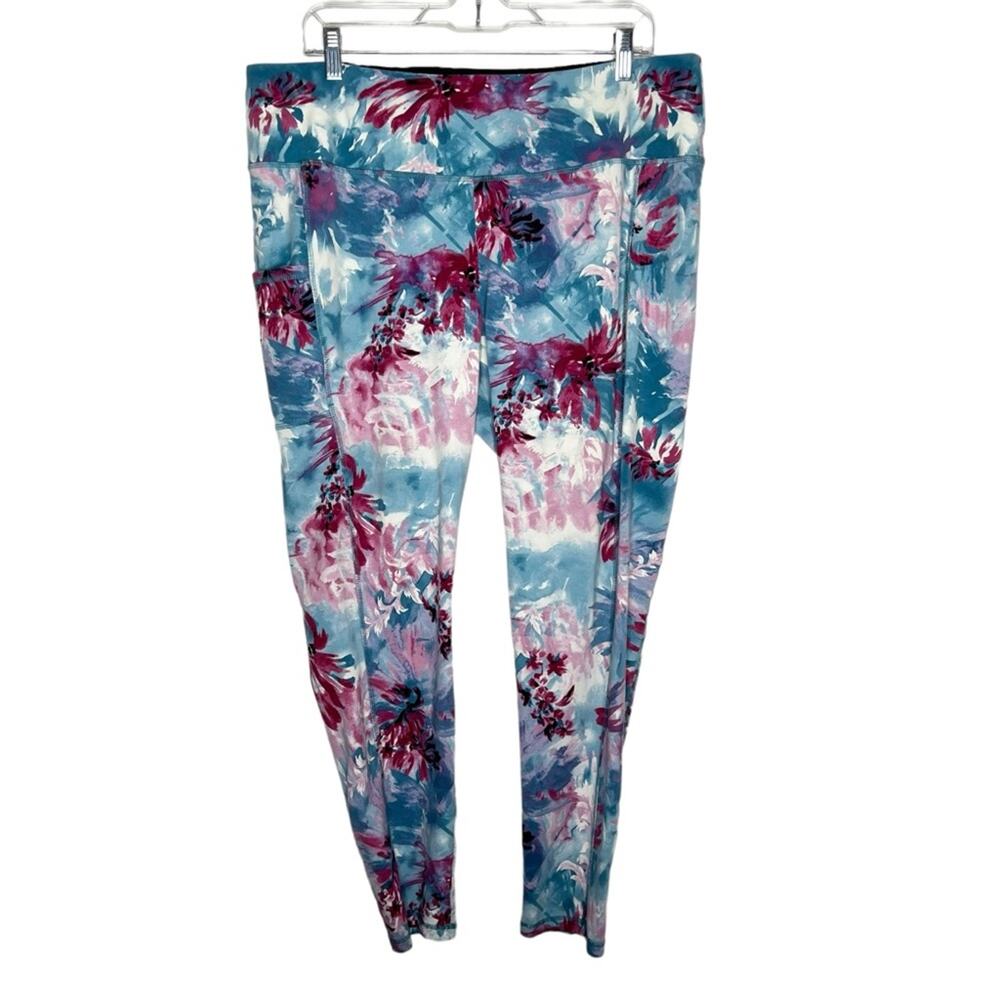 CHICO’S / pink blue floral high waisted athletic leggings / XL / 3 16)